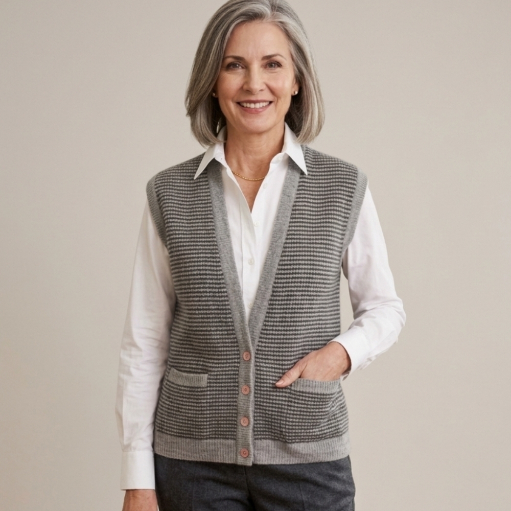 Christian Dior Vintage Lanswool Angora Gray Knit Women's Sweater Vest Size M